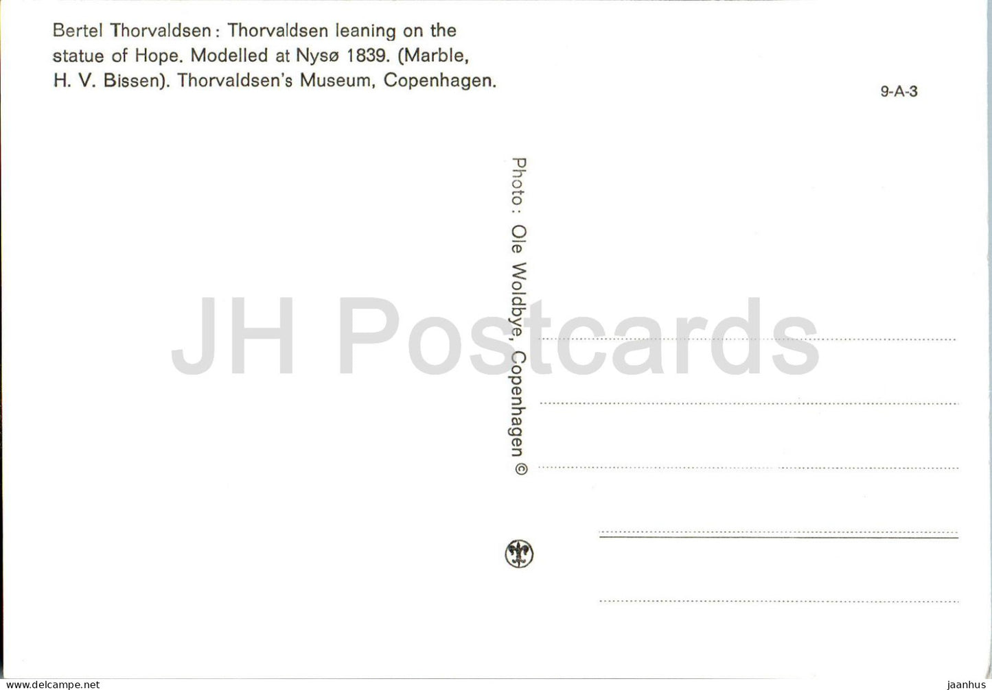 sculpture de Thorvaldsen - Thorvaldesem appuyé sur la statue de l'Espoir - Musée Thorvaldsen - 9-A-3 - Danemark - inutilisé