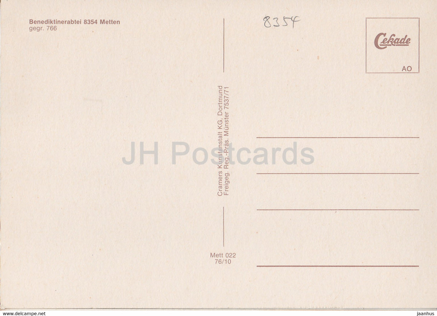Benediktinerabtei 8354 Metten - Deutschland - unbenutzt