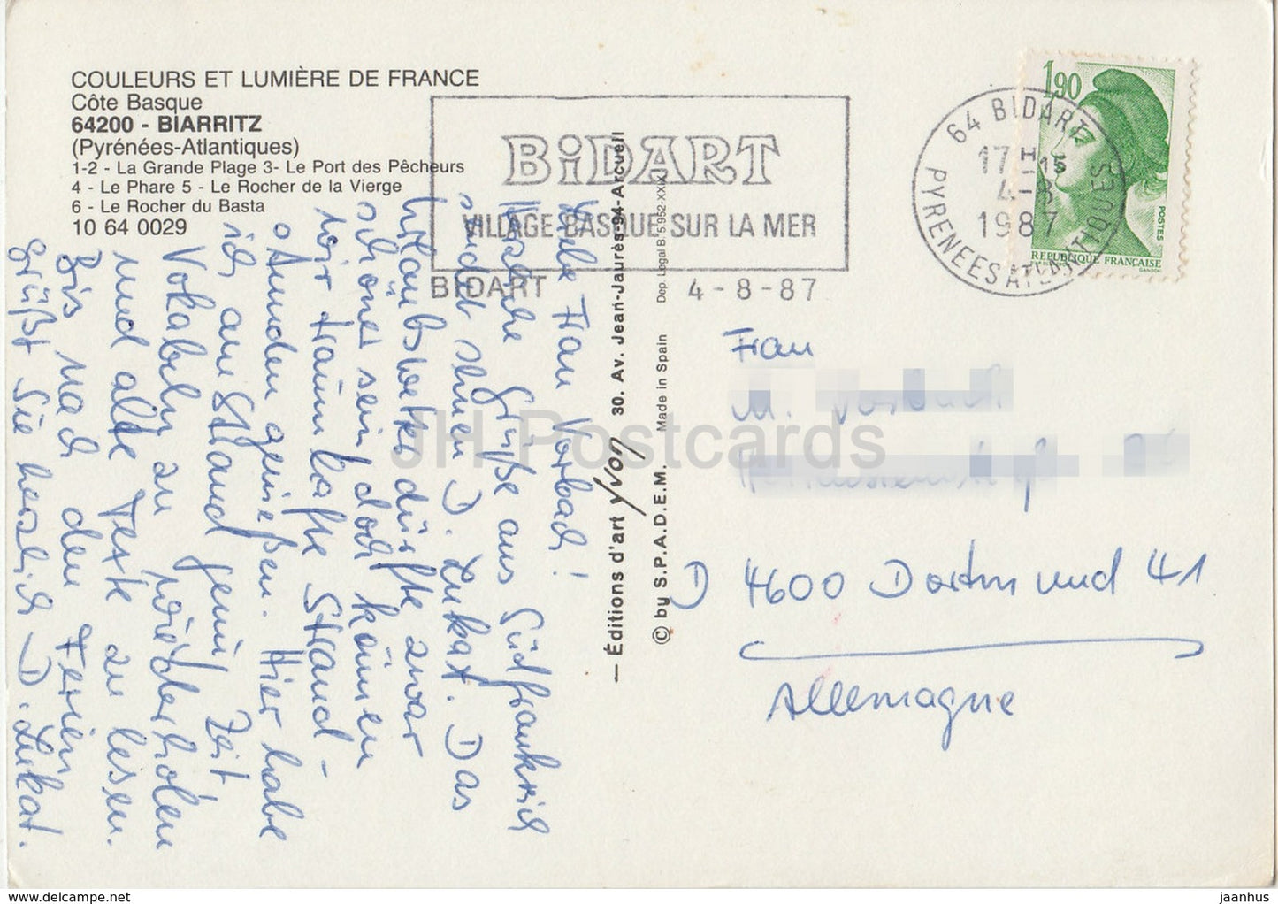 Biarritz 64200 - Côte Bascue - plage - phare - rocher - multiview - France - 1987 - occasion