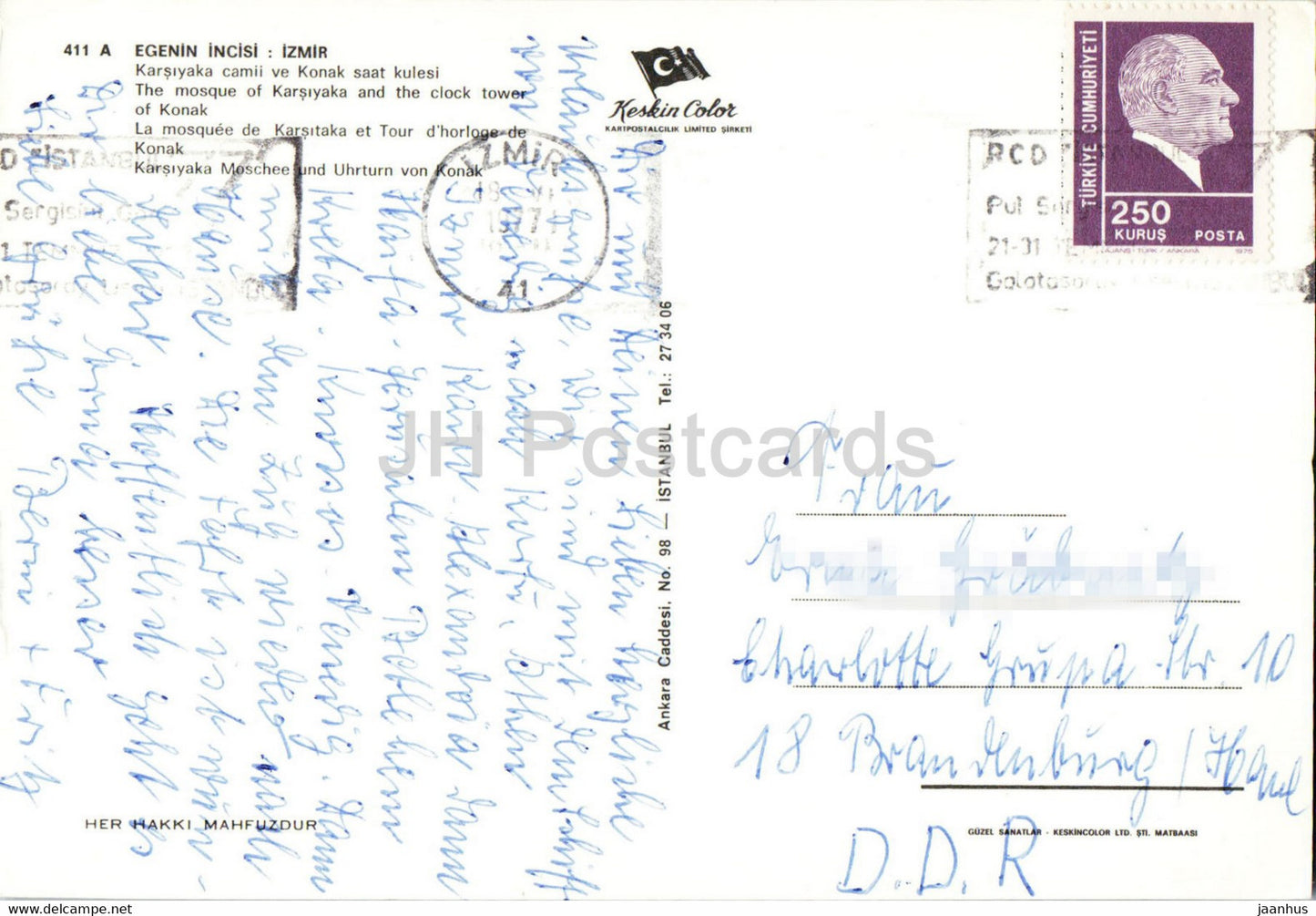 Izmir - The Mosque of Karsiyaka and the clock tower of Konak - Keskin - 411 A - 1971 - Turkey - used