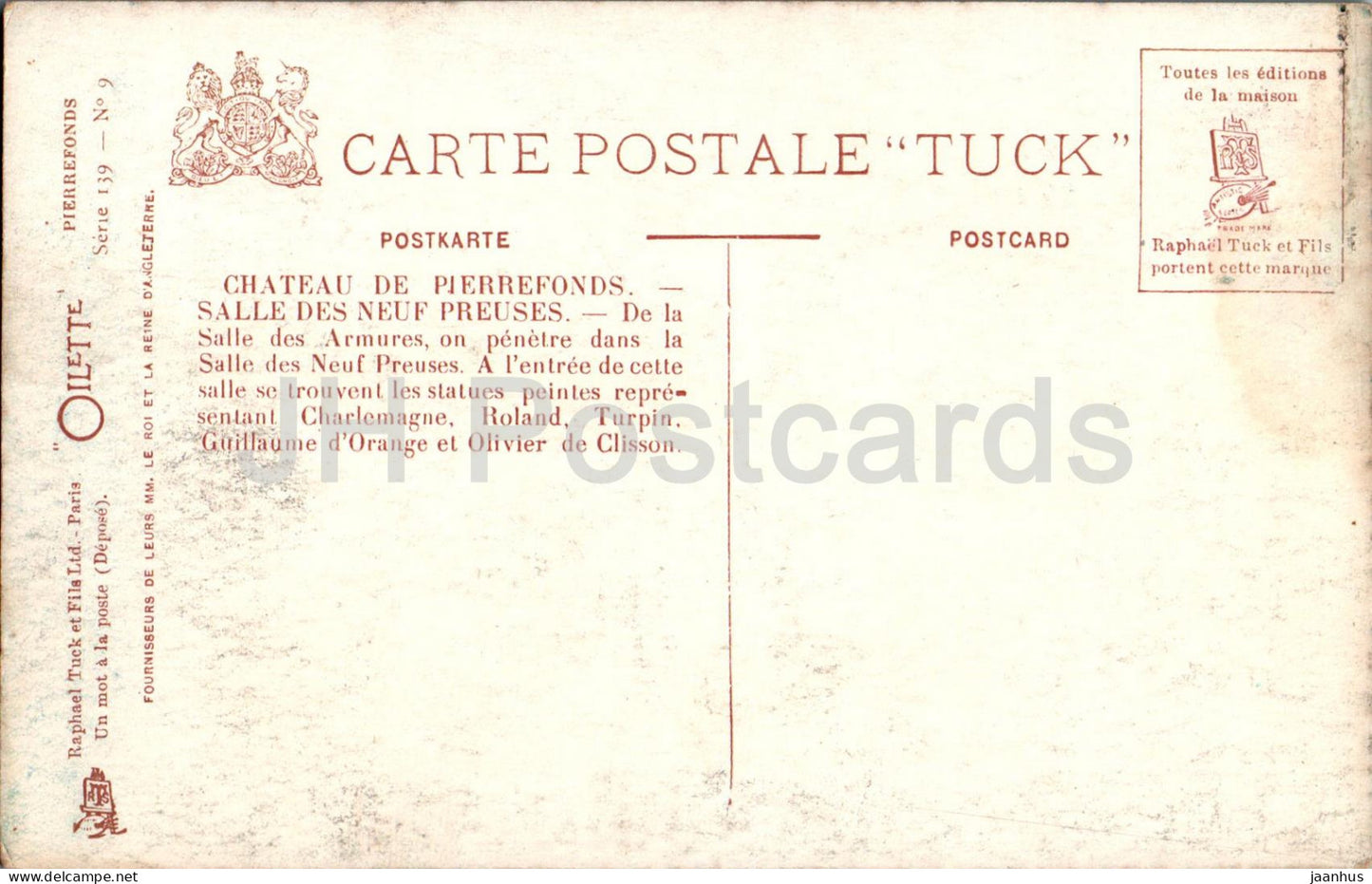 Chateau de Pierrefonds - Salle des Neuf Preuses - Saal der Neun Preuses - Schloss - alte Postkarte - Frankreich - gebraucht