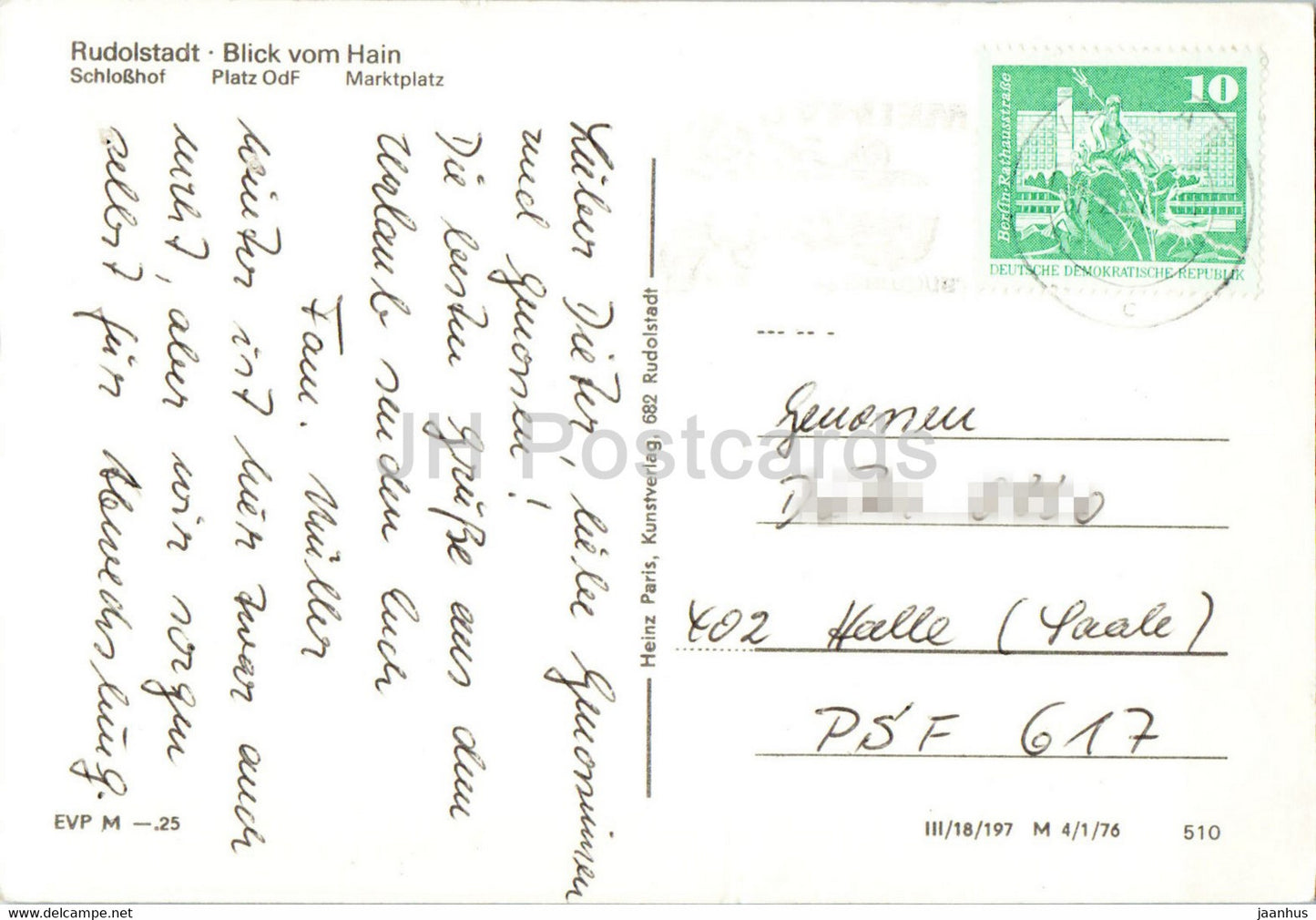 Rudolstadt - Blick vom Hain - Schlosshof - Platz OdF - Marktplatz - Germany DDR - used