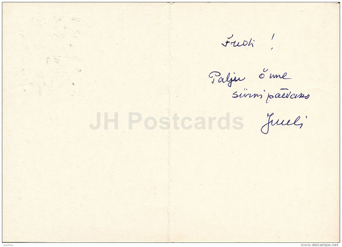 Birthday greeting card by - yellow flowers in the basket - 1988 - Estonia USSR - used - JH Postcards