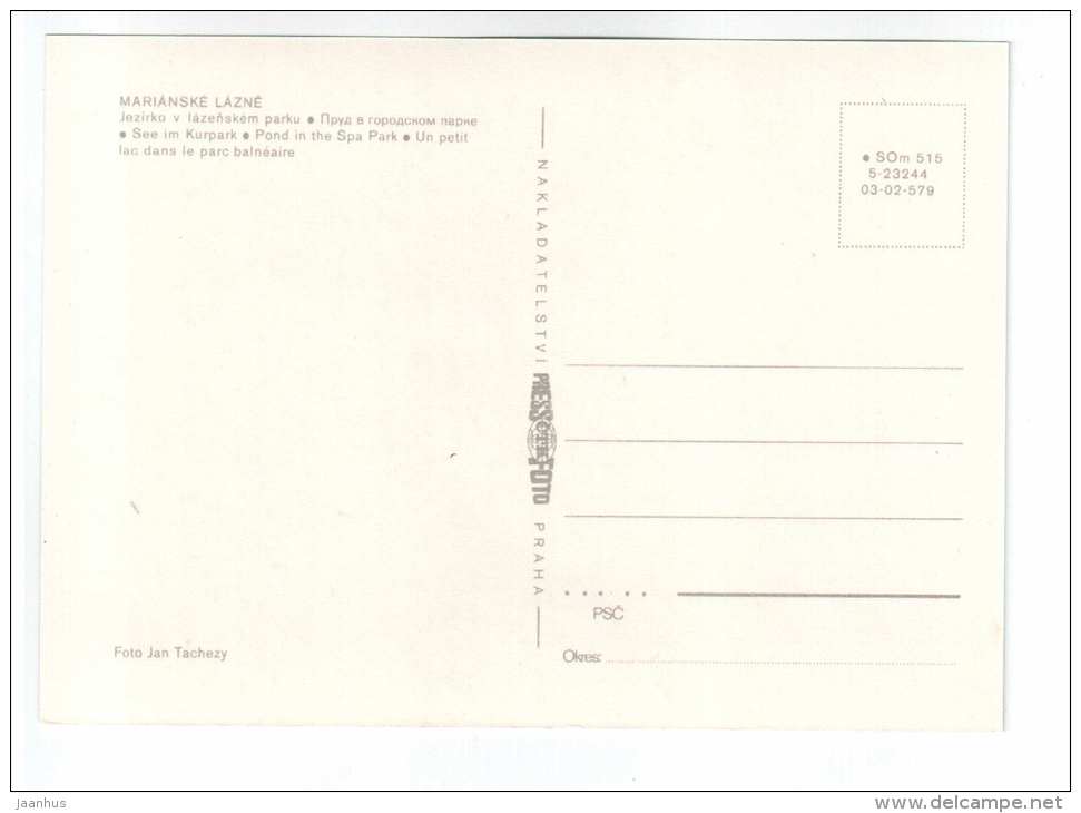 Pond in the Spa Park - swan - Marianske Lazne - Czech Republic - unused - JH Postcards