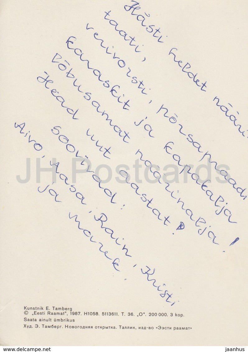 Carte de vœux du Nouvel An par E. Tamberg - Musicien - bougies - trompette - 1987 - Estonie URSS - utilisé