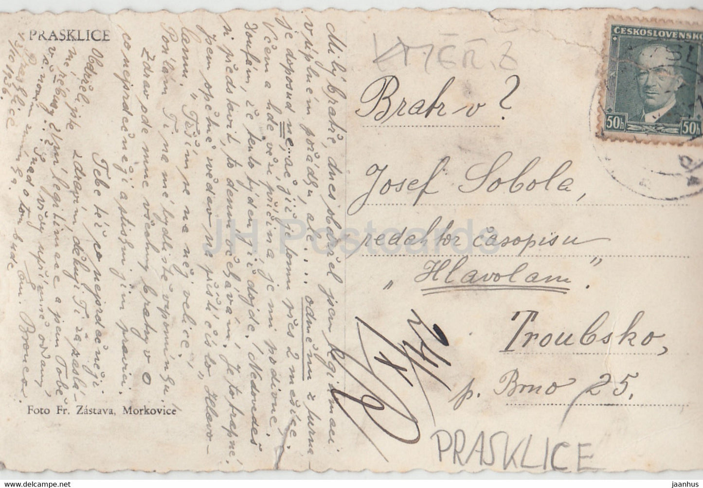 Pozdrav z Prasklic - Prasklice - alte Postkarte - Tschechien - Tschechoslowakei - gebraucht