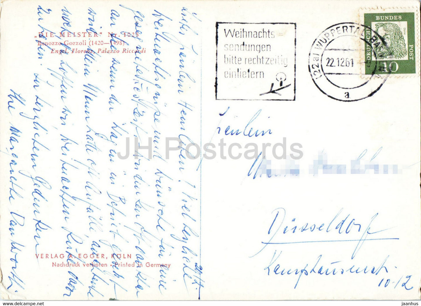 painting by Benozzo Gozzoli - Engel - Angel - Italian art - old postcard - 1961 - Germany - used