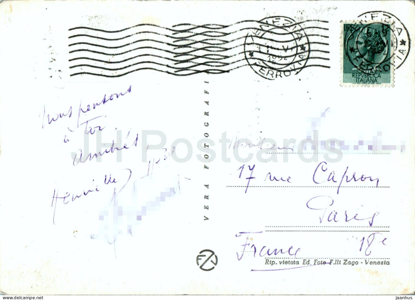 Venezia - Venise - Scorcio - gondole - bateau - 1009 - carte postale ancienne - 1954 - Italie - utilisé