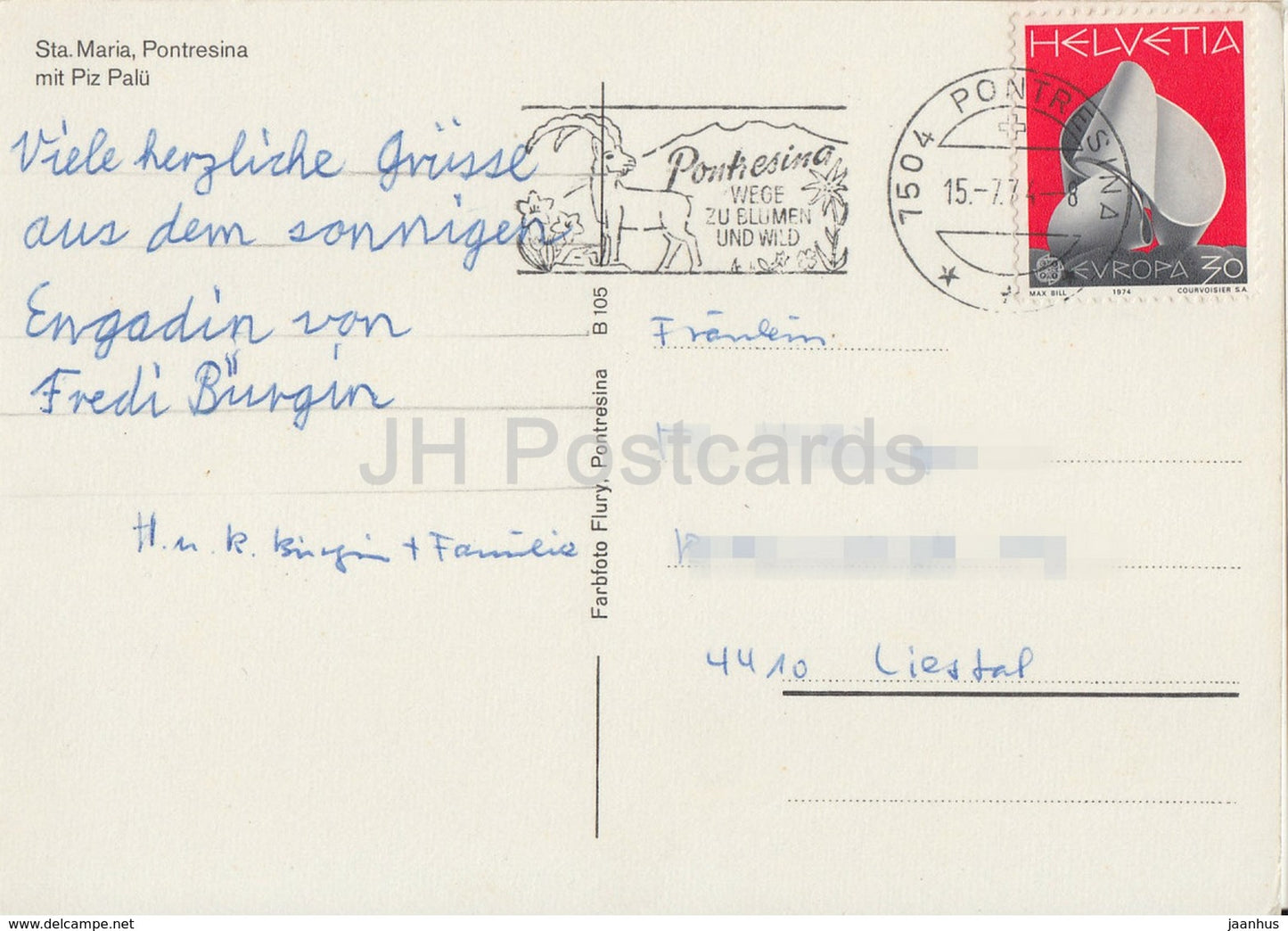 Sta Maria - Pontresina mit Piz Palu - 1977 - Suisse - occasion