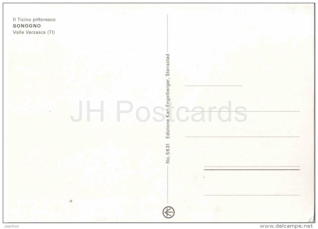 Il Ticino pittoresco - Valle Verzasca - valley - 5631 - Sonogno - Italia - Italy - unused - JH Postcards