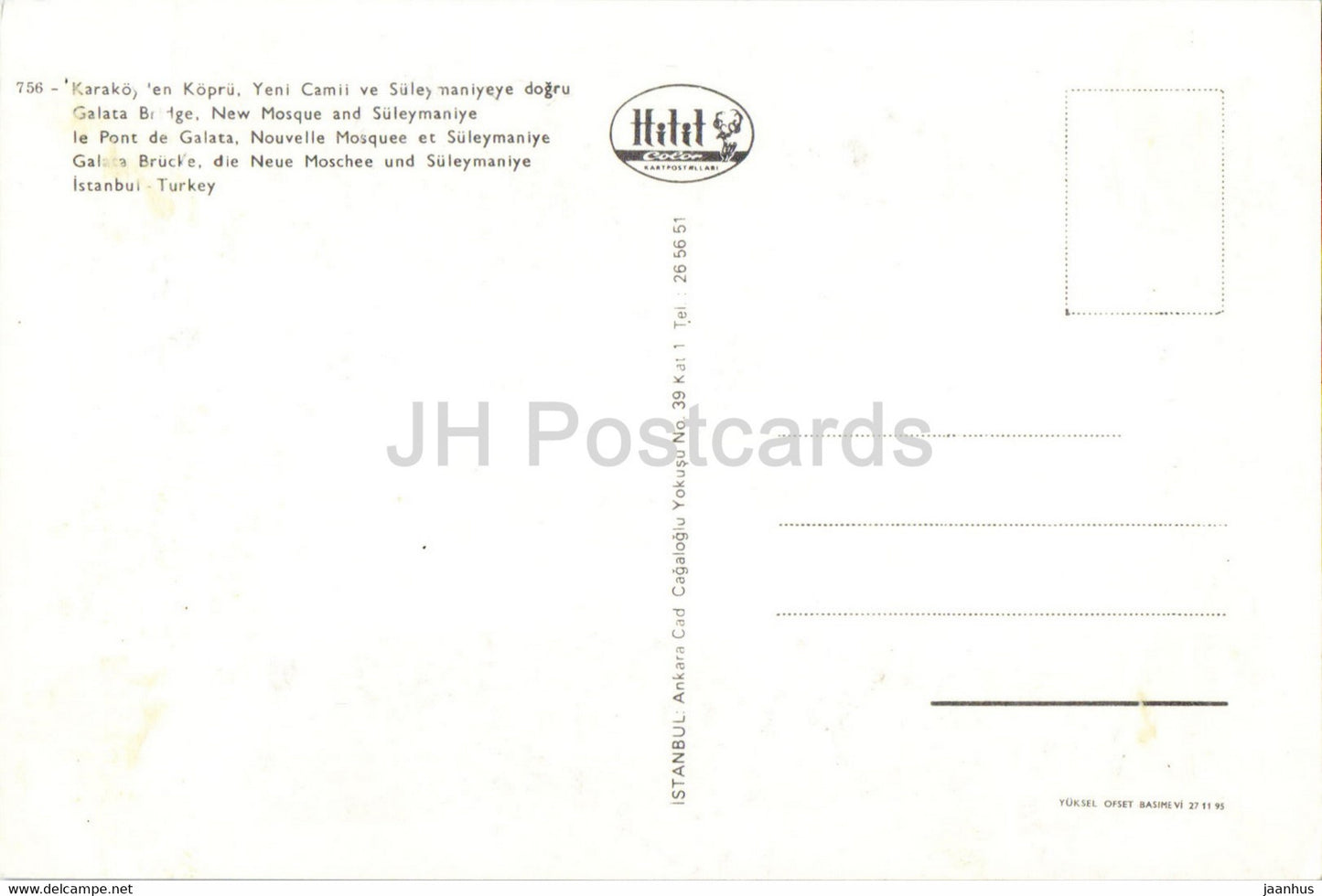 Istanbul - Galata Bridge - New Mosque and Suleymaniye - ship - 756 - Hitit - Turkey - unused