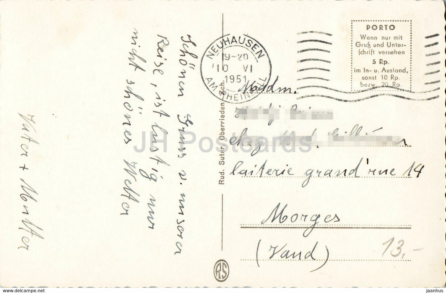 Stein am Rhein - Rathausplatz - 5133 - carte postale ancienne - 1951 - Suisse - utilisé