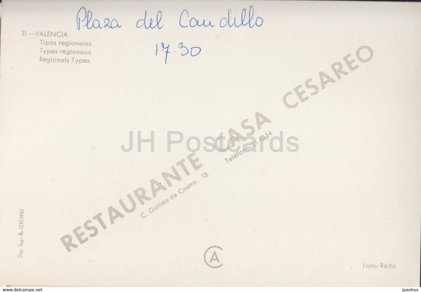 Valencia - Tipos Regionales - Restaurant Casa Cesareo - Costumes folkloriques espagnols - Espagne - utilisé