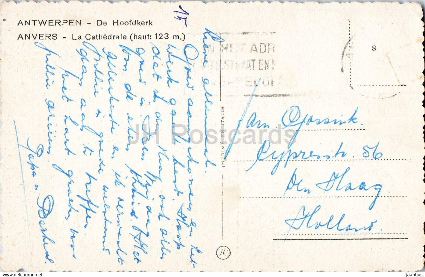 Anvers - Anvers - La Cathedrale haut 123 m - De Hoofdkerk - cathédrale - carte postale ancienne - Belgique - occasion