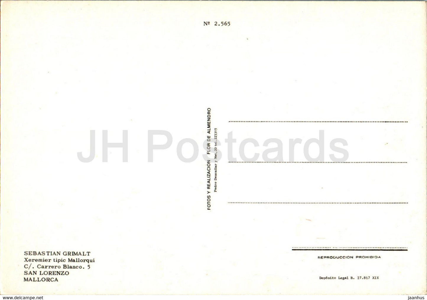 Sebastian Grimalt - Xeremier tipic Mallorqui - San Lorenzo - Mallorca - folk costumes - music - 2565 - Spain - unused