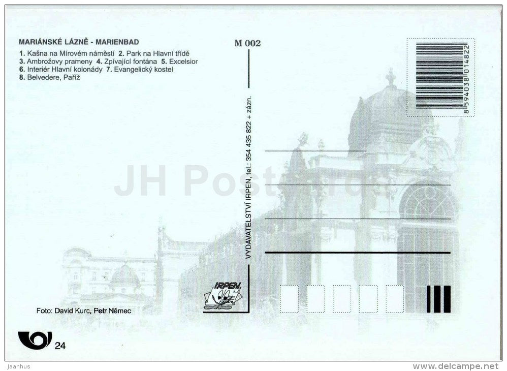 Fountain at Peace Square - spa - park - Ambrose springs - singing fountains Marianske Lazne - Marienbad - Czech - unused - JH Postcards