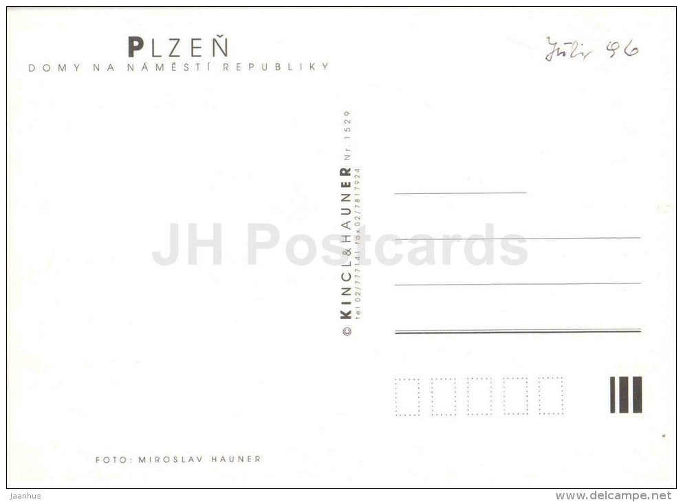 Plzen - Republic Square - Czech Republic - unused - JH Postcards