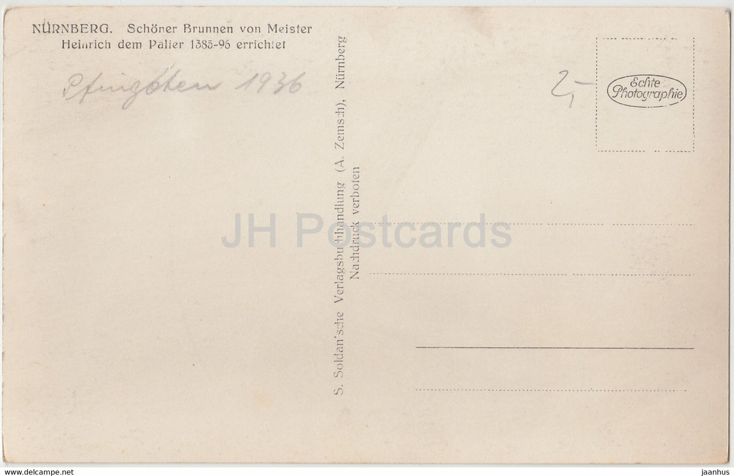 Nurnberg - Schoner Brunnen u Frauenkirche - Nuremberg - old postcard - 1936 - Germany - used