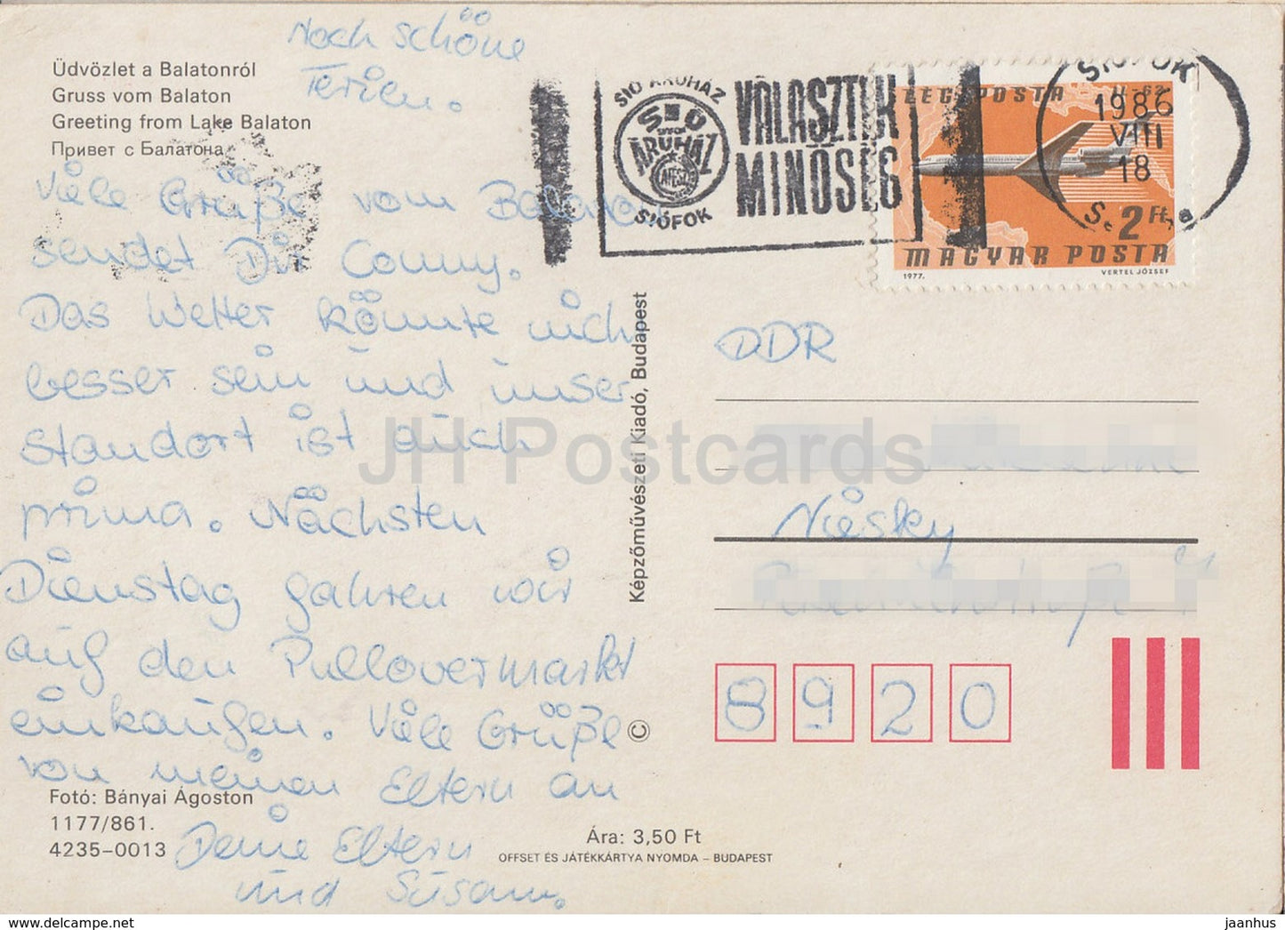 Salutation du lac Balaton - bateau à voile - 1986 - Hongrie - utilisé