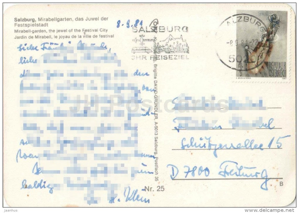Salzburg - Mirabellgarten - Mirabell garden - Austria - used 1981 - JH Postcards