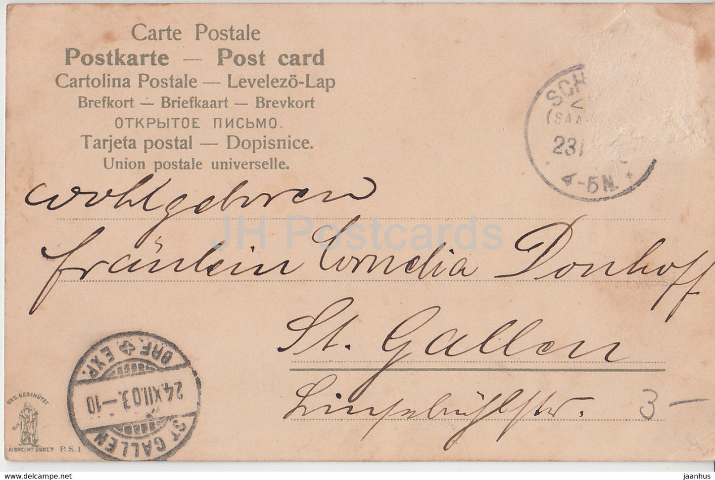 Carte de vœux de Noël - Frohliche Weihnachten - Albrecht Durer - carte postale ancienne - 1903 - Allemagne - utilisé