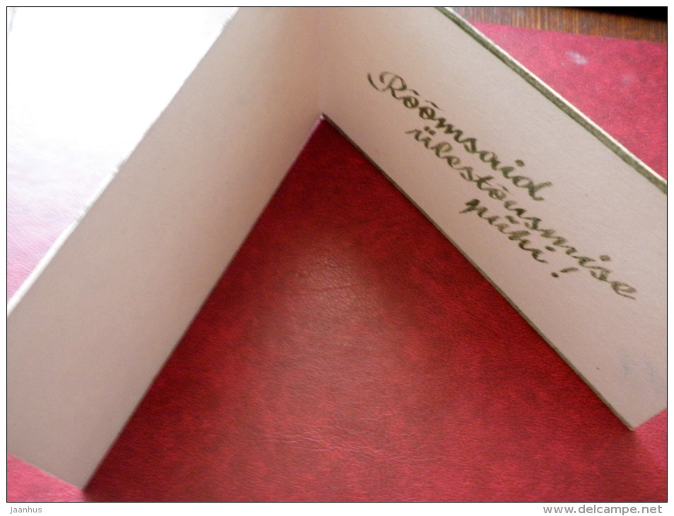 Easter Greeting Card - handmade greeting card - Hare - singing bird - 1920s-1930s - Estonia - used - JH Postcards