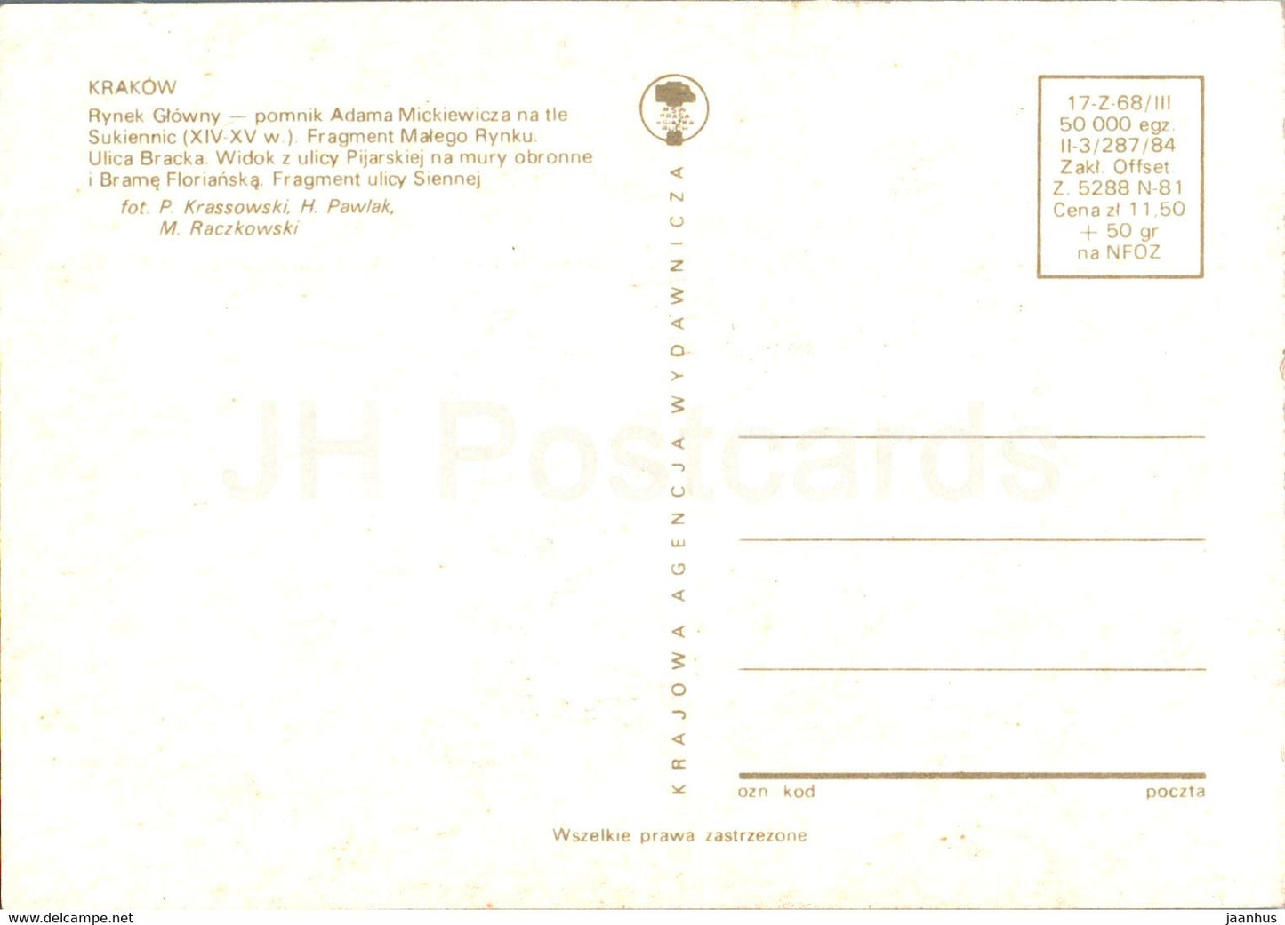 Krakow - Rynek Glowny - pomnik Adama Mickiewicza - ulica Bracka - Main Square - Poland - unused