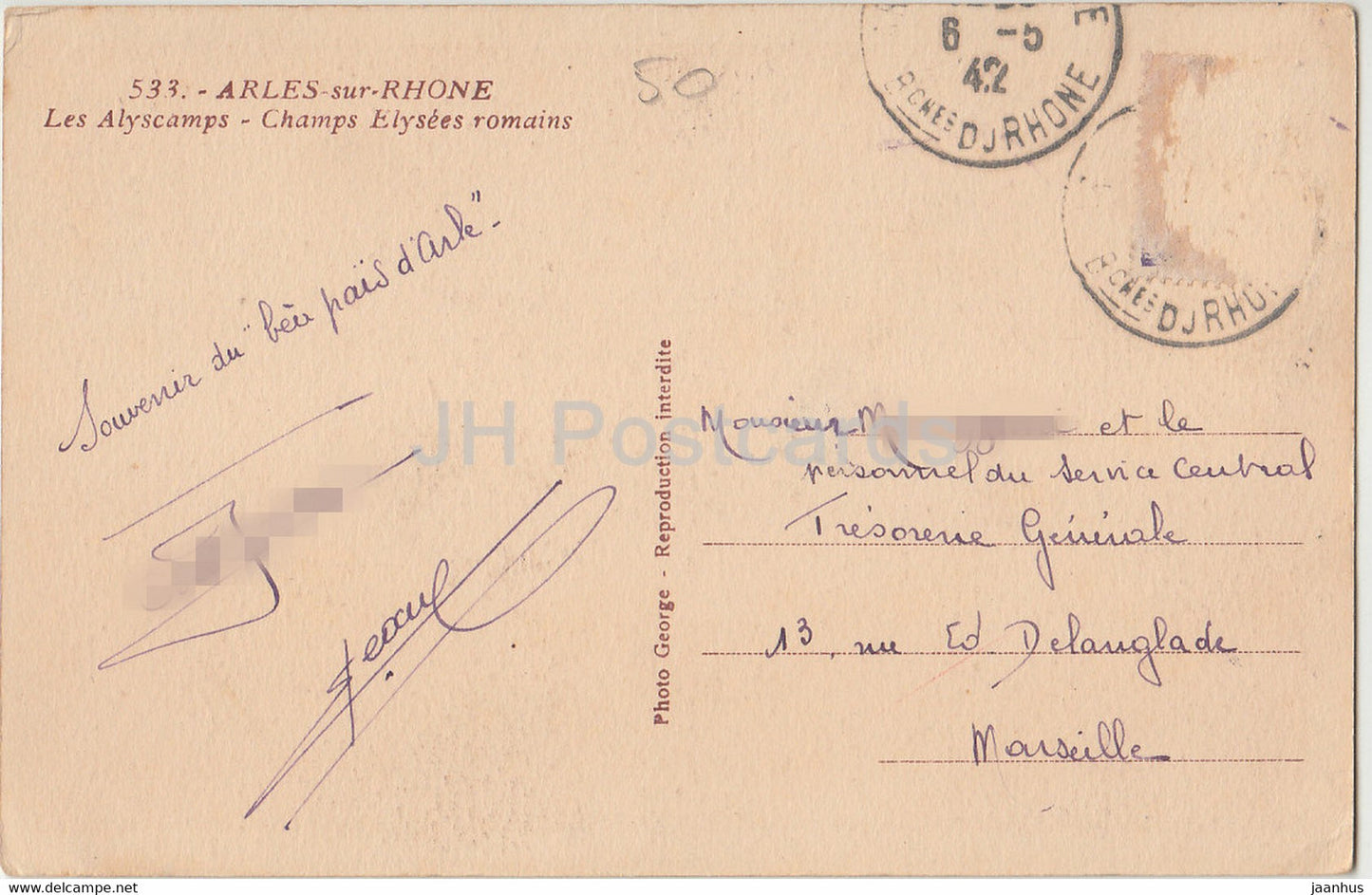 Arles sur Rhone - Les Alyscamps - Champs Elysees romains - 533 - old postcard - 1942 - France - used