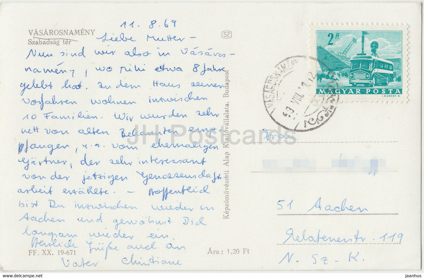 Vasarosnameny - Szabadsag ter - Place de la Liberté - voiture - camion - vélo - 1969 - Hongrie - occasion