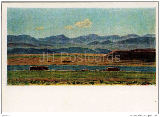 painting by G. Aytiev - Harvest in the mountains , 1961 - kyrgyz art - unused - JH Postcards