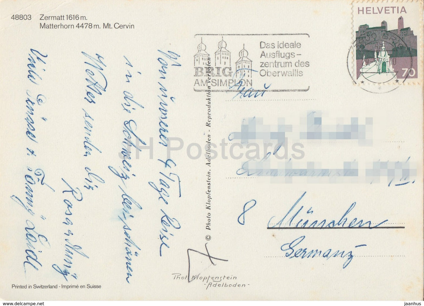 Zermatt 1616 m - Cervin 4478 m - Mont Cervin - années 1970 - Suisse - occasion