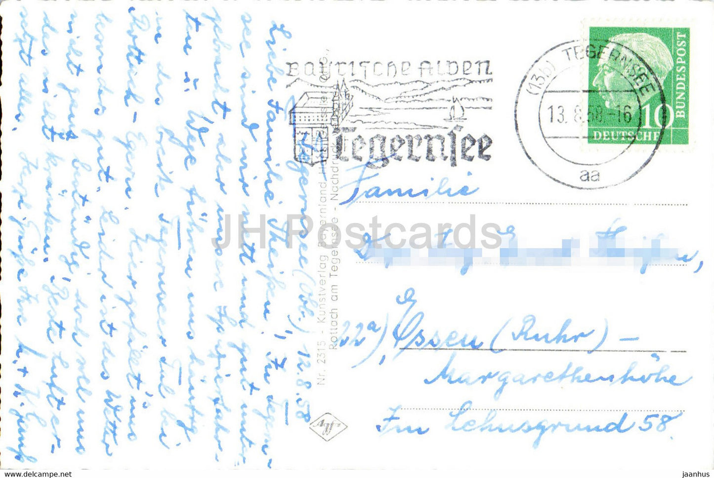 Rottach Egern mit Hirschberg und Fockenstein - carte postale ancienne - 1958 - Allemagne - utilisé