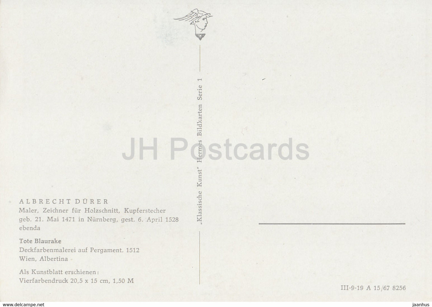 painting by Albrecht Durer - Tote Blaurake - European roller - birds - German art - Germany - unused