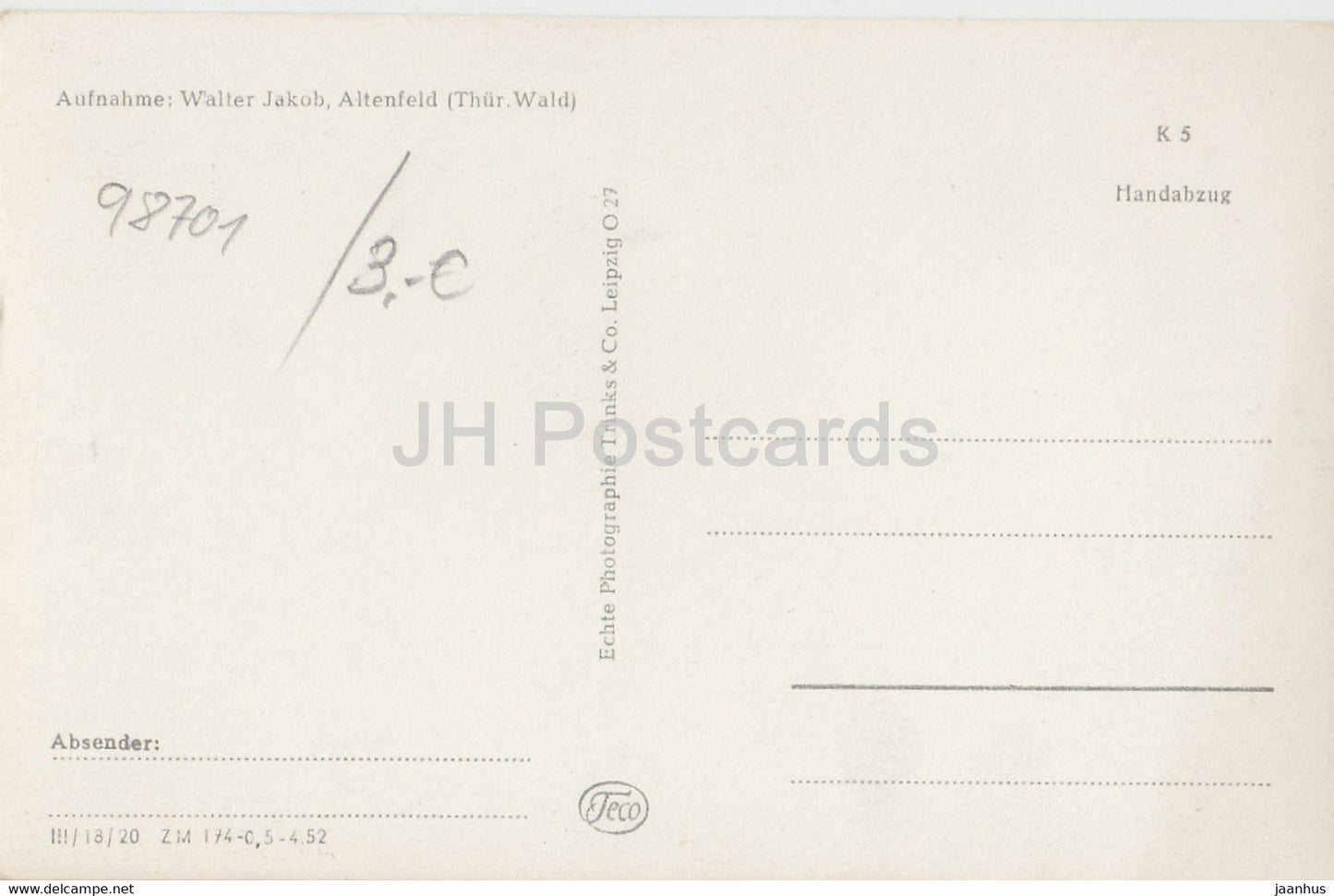 Altenfeld - Thur Wald - Zur Schmelzhütte - Deutschland DDR - unbenutzt