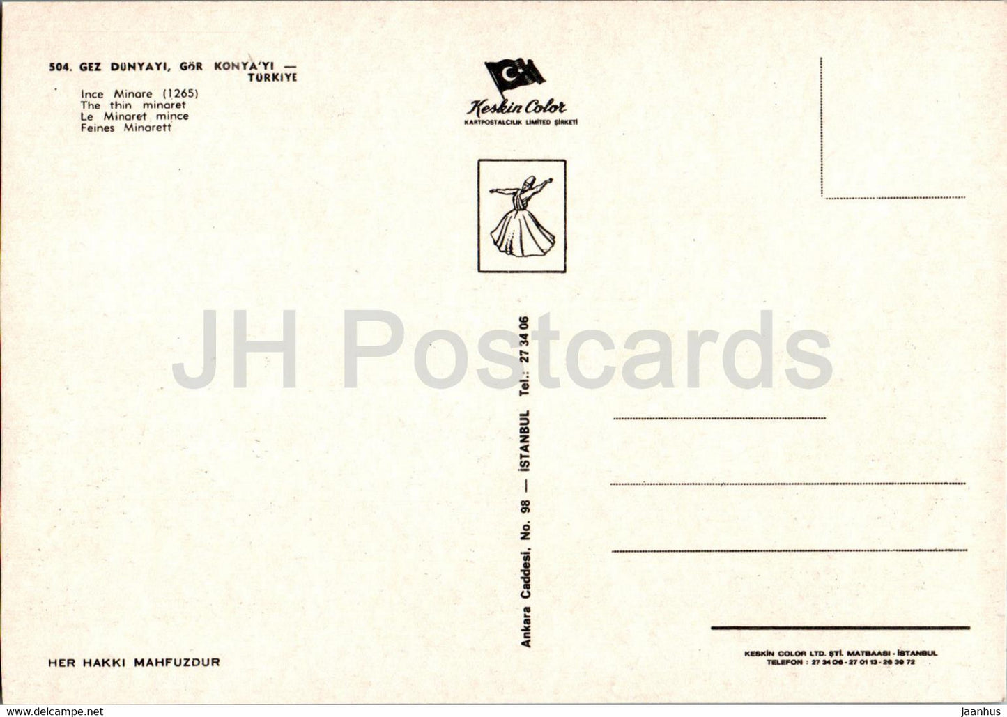 Konya - The Thin Minaret - 504 - Turkey - unused