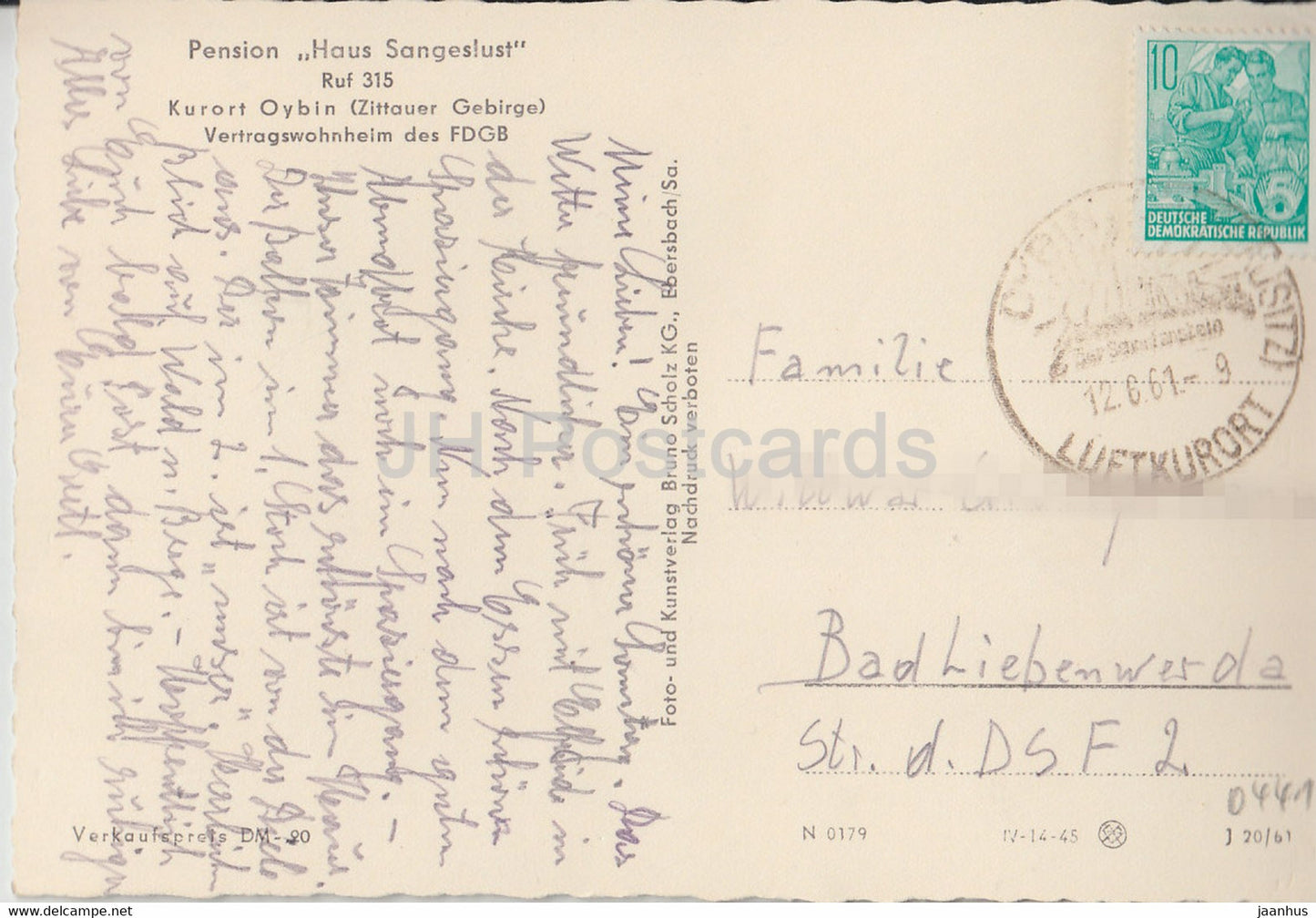 Pension Haus Sangeslust - Kurort Oybin - Zittauer Gebirge - 1961 - Germany DDR - used