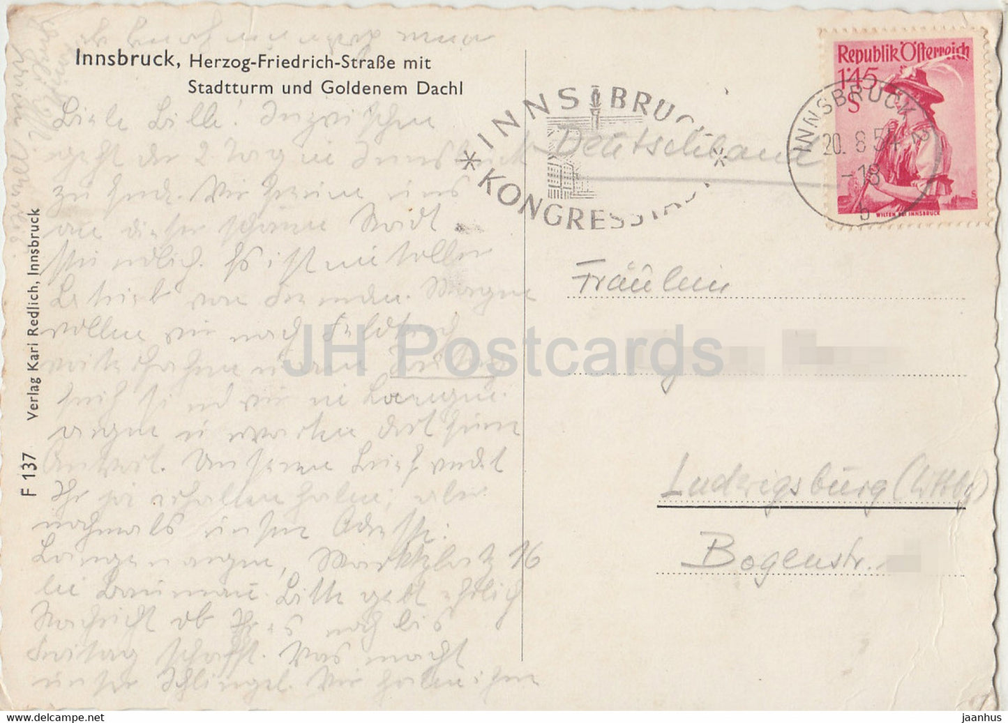 Innsbruck - Herzog Friedrich Strasse mit Stadtturm und Goldenem Dachl - voitures anciennes - 1954 - Autriche - d'occasion