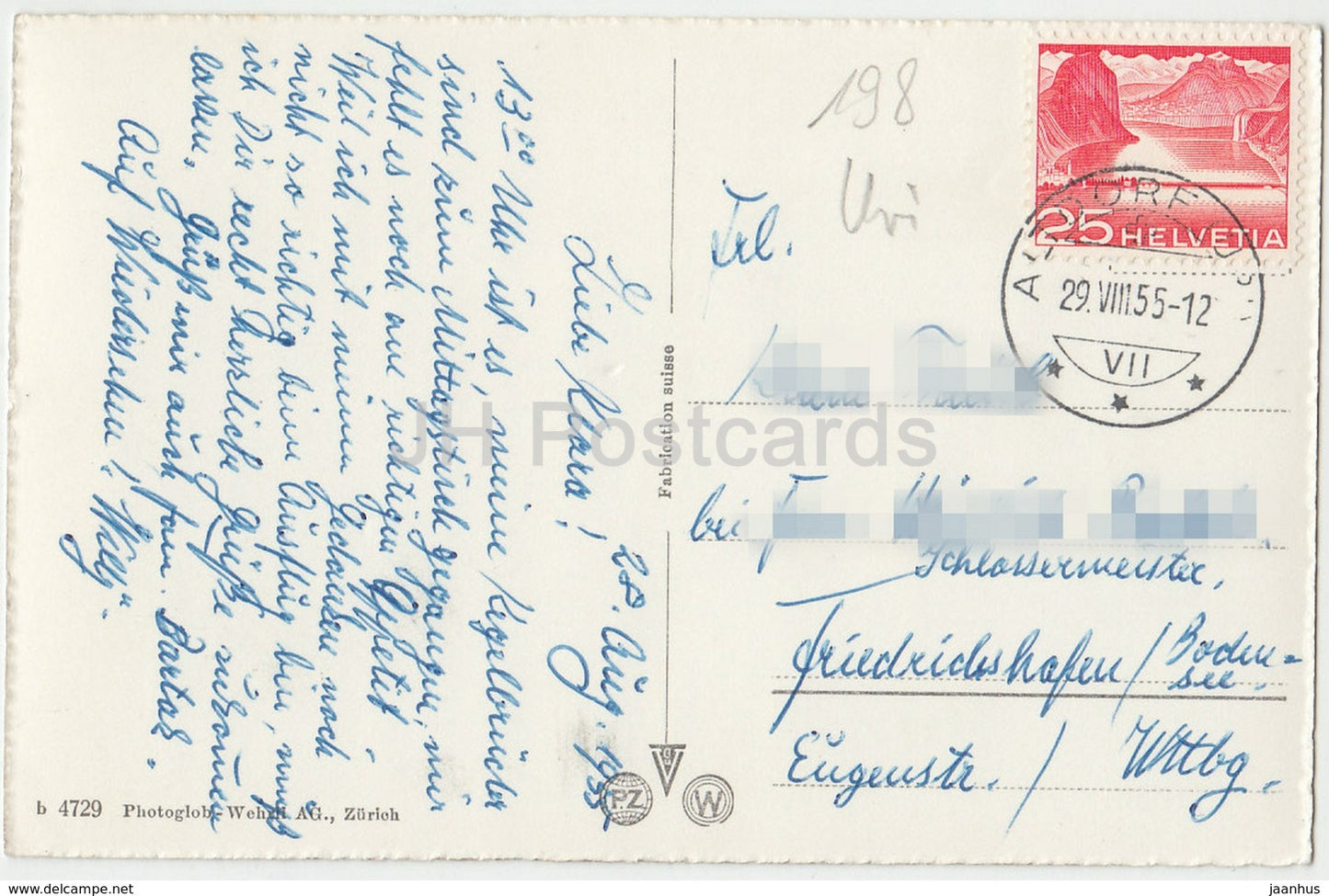 Klausenpasshohe 1850 m mit Scheerhorn 3296 m - bus - old car - Switzerland - 1955 - used