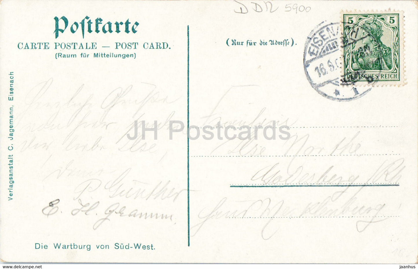 Die Wartburg von Sud West - château - carte postale ancienne - Allemagne - utilisé