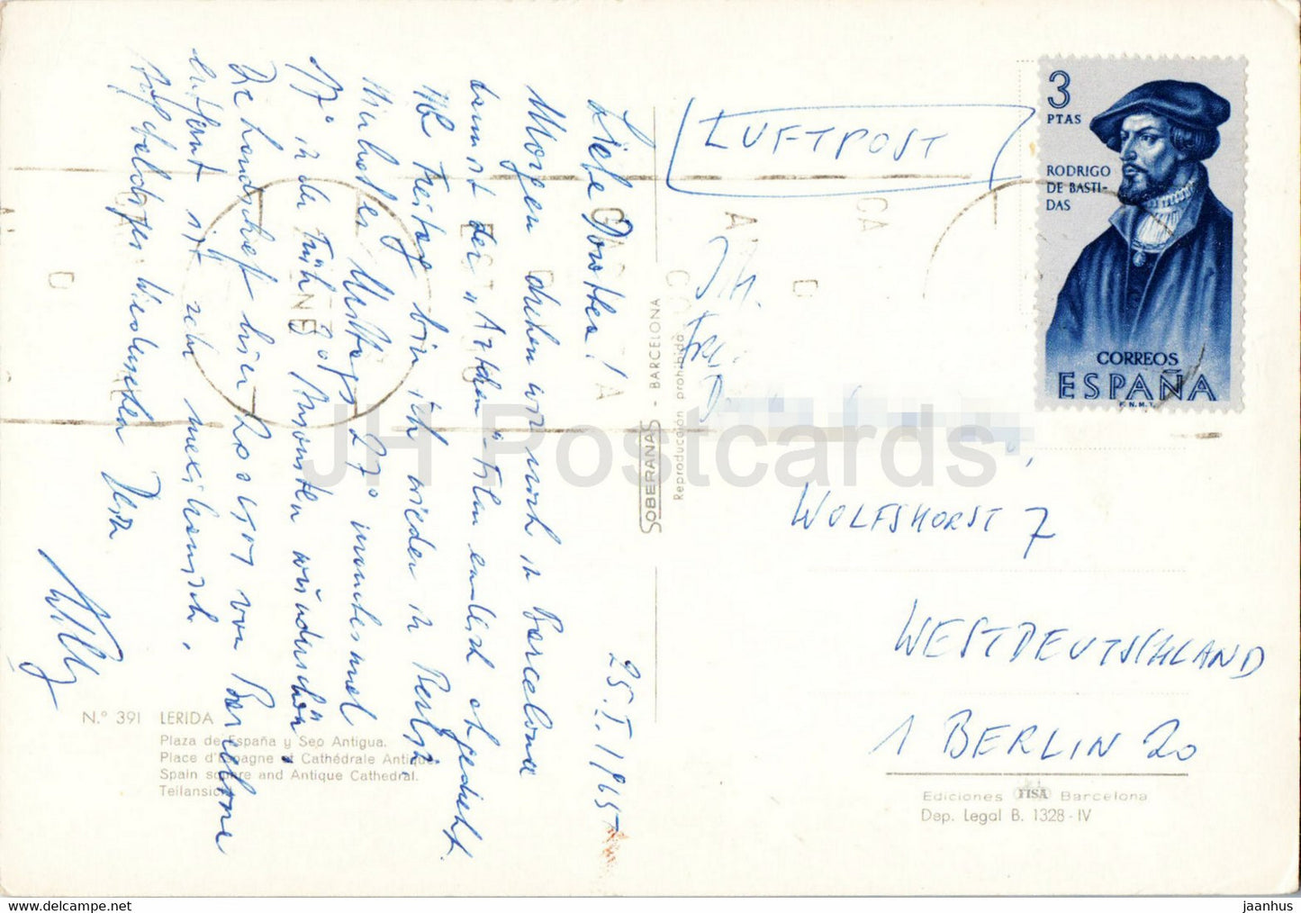 Lerida – Plaza de Espana y Seo Antigua – Spanien-Platz und antike Kathedrale – 391 – 1965 – Spanien – gebraucht