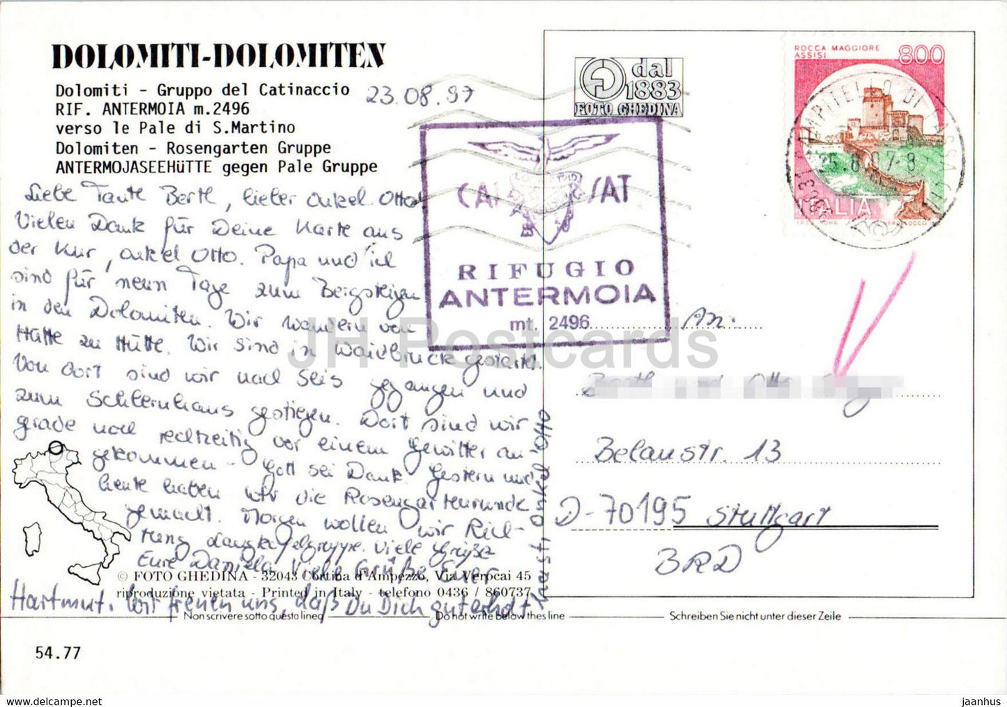 Rif Antermoia - Pale di S Martino - Rosengartengruppe - Gruppo del Catinaccio - Dolomiti - 1997 - Italy - used