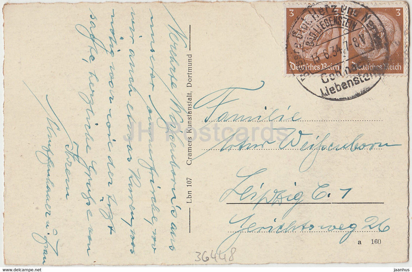 Bad Liebenstein - Schloss Altenstein - Schloss - alte Postkarte - 1934 - Deutschland - gebraucht