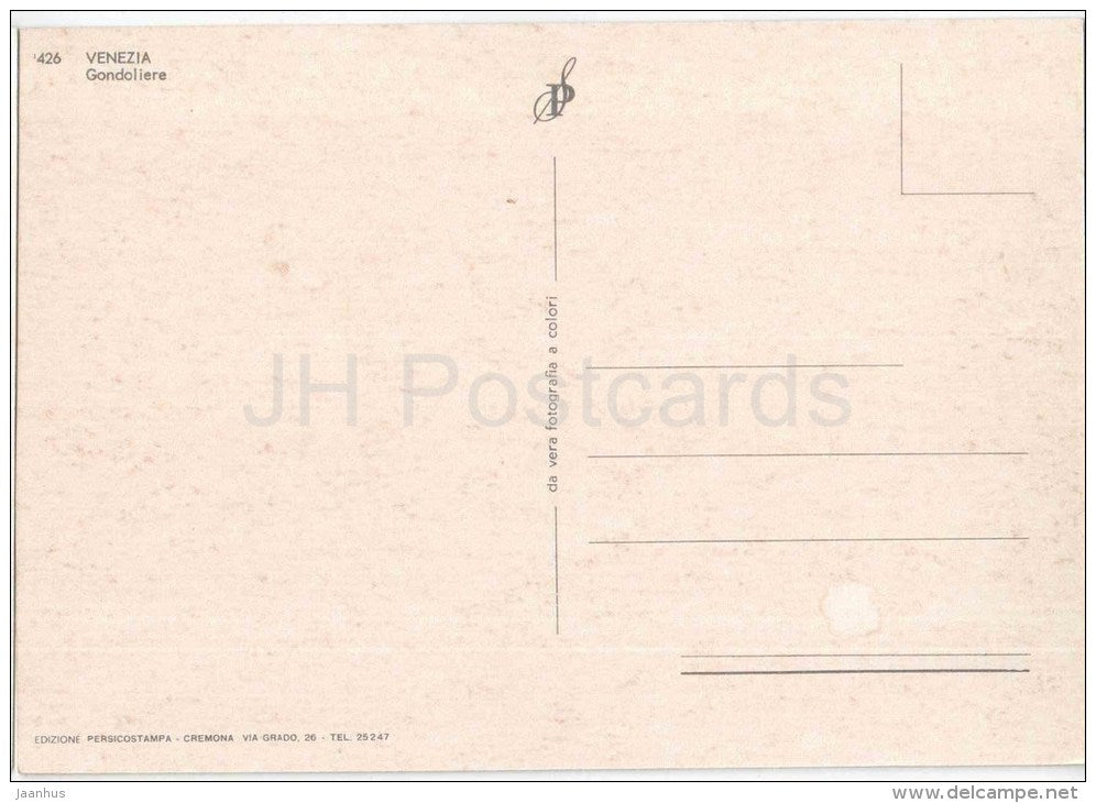 Gondoliere - gondolier - gondola - Venezia - Veneto - 426 - Italia - Italy - unused - JH Postcards