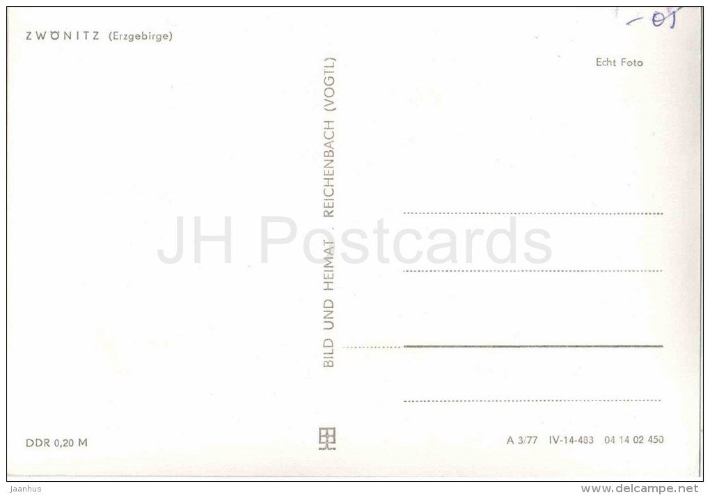 Zwönitz im Erzgebirge - hotel - DDR - Germany - unused - JH Postcards