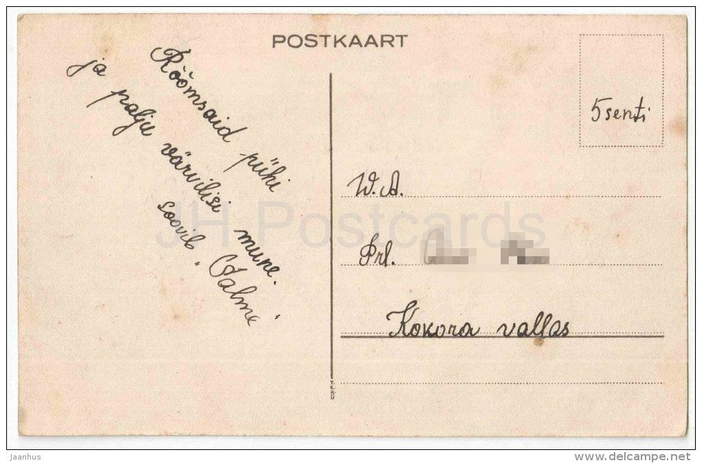 Easter Greeting Card - chicken - eggs - catkins - old postcard - circulated in Estonia - JH Postcards