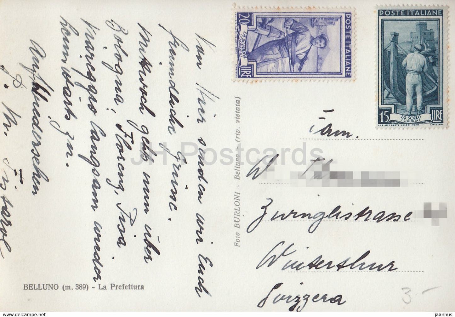 Belluno - 389 m - La Prefettura - The Prefecture - old postcard - Italy - used