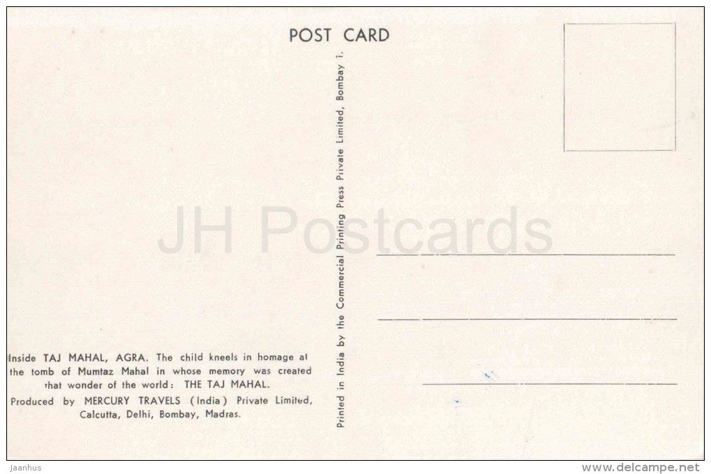 Inside Taj Mahal , Agra - the tomb of Mumtaz Mahal - religion - India - unused - JH Postcards