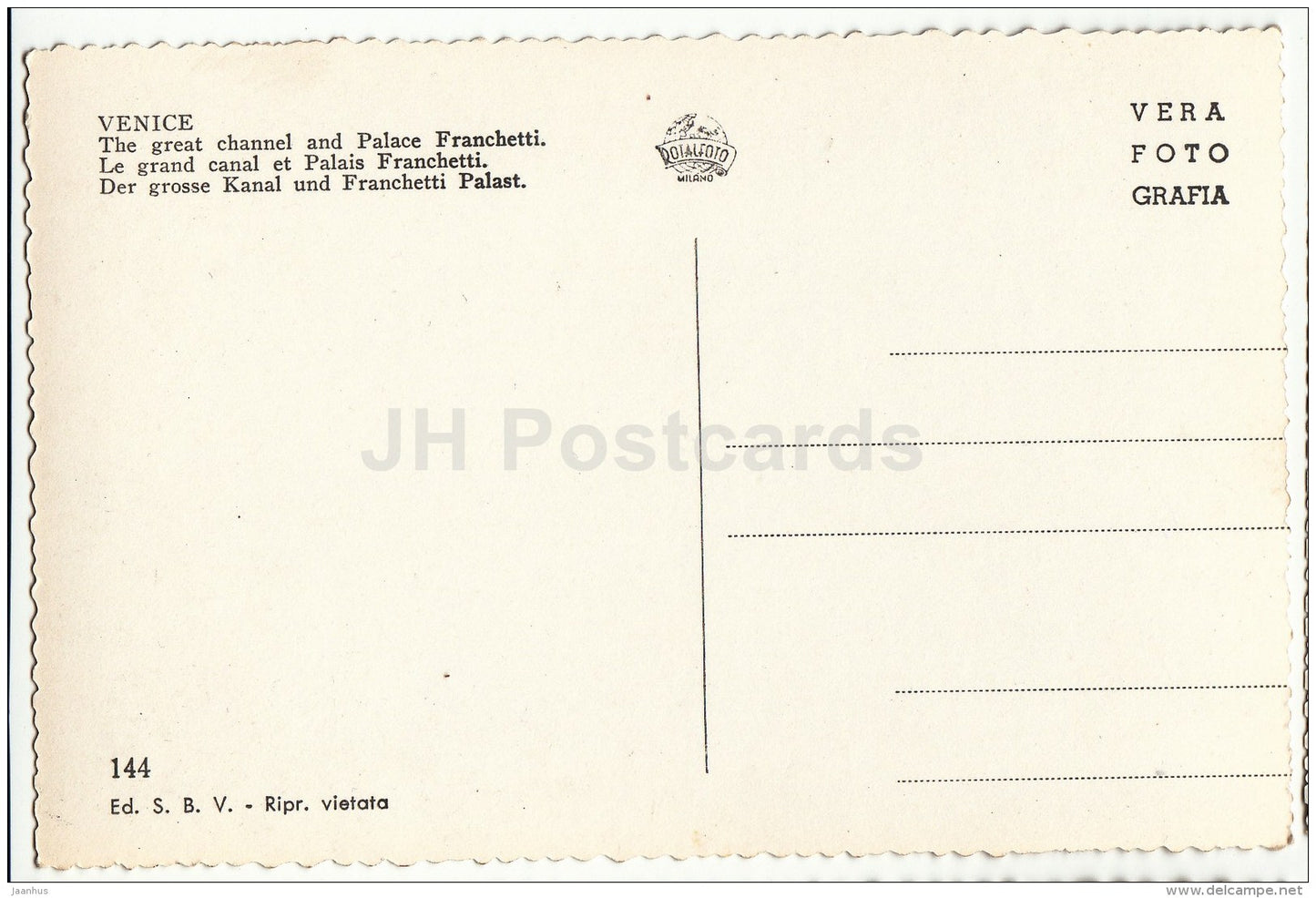 The Great Channel and Palace Franchetti - Venice - Venezia - 144 - Italy - Italia - unused - JH Postcards
