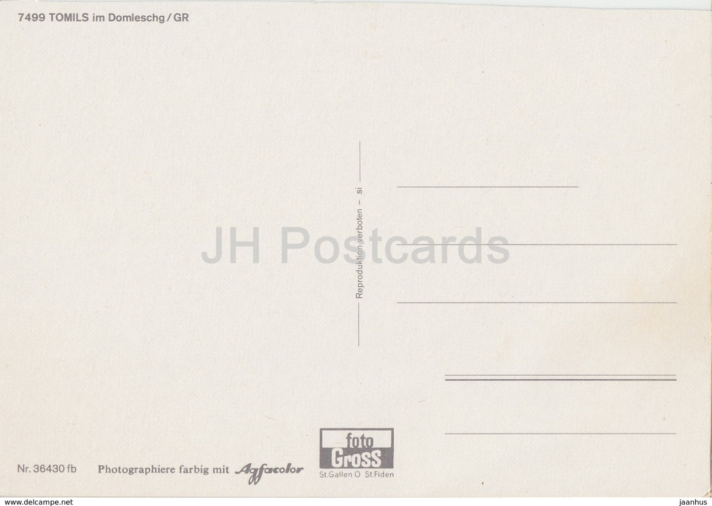 Tomils Im Domleschg - 7499 - Switzerland - unused