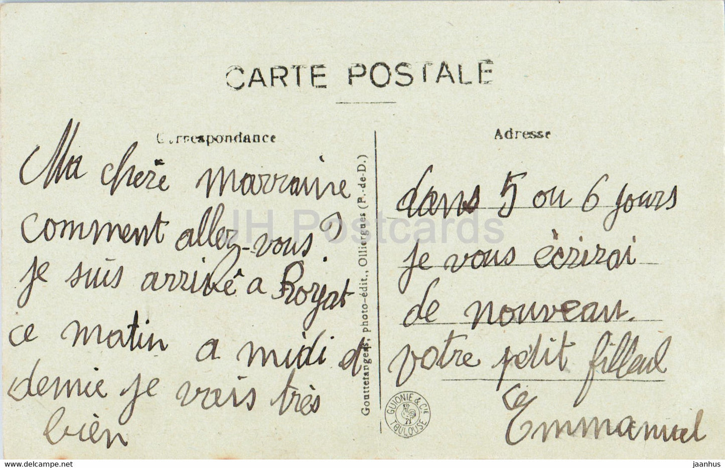 Royat - Ruines des Thermes Gallo Romains - ancient - 493 - old postcard - France - used